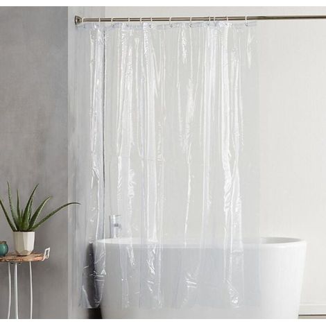 Rideau de douche transparent imperméable, 12 œillets antirouille pour salle de bain et douche (1/4)
