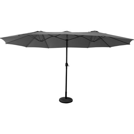 Happy Garden – Parasol déporté double 4,52x2,64m – Toile déperlante grise – Mât acier Ø48mm – Aération au sommet – Pour terrasse et jardin (1/5)
