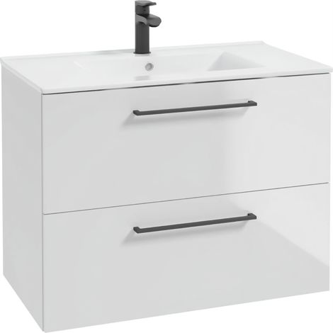 Meuble De Salle De Bain Avec Lavabo - Blanc Brillant - 70 Cm - Meuble Suspendu - Salle De Bain 70 Cm (1/5)