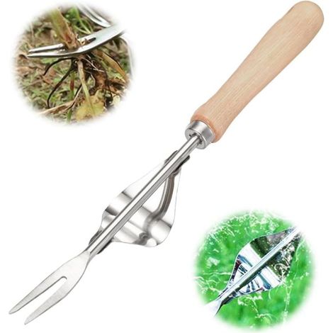Générique Désherbeur Manuel en Acier Inoxydable avec Manche en Bois – Outil de Jardinage pour Creuser, Désherber et Transplanter Les Racines et Pissenlits (1PC) (1/5)