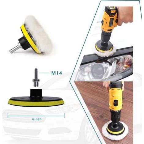 BUNTHAUS 5-teiliges Wollpolierpad, Bohrer-Polierrad, befestigt mit M14-Bohradapter, universelles Zubehör für Auto, Motorrad, Kühlschrank, Möbel, Glas (6 Zoll) (1/3)
