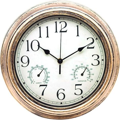 Horloge de Jardin Extérieur Rétro 12 Pouces (30cm) - avec Thermomètre et Hygromètre - Décoration (1/5)