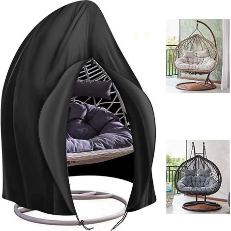 Hanging Chair Cover, Garden Chair Cover, Egg Shape, Waterproof, Robust, 210D Oxford Fabric, Black, 230 x 200cm (1/4)