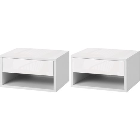 Lot de 2 tables de chevet murales table de nuit tiroir coulissant niche plateau en bois dim. 37L x 32l x 21H cm blanc