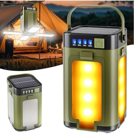 Lampe Solaire Camping Rechargeable, 4 Ailes LED, 7 Modes, 2000 mAh, IPX4, Tente, Randonnée, Urgence, Pliable (1/5)