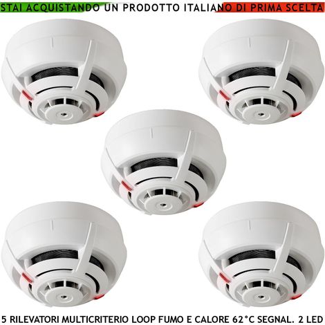 SENSORI DI FUMO 5 RILEVATORI DI TEMPERATURA MULTICRITERIO ANTINCENDIO LOOP 2 LED USCITA OC 14 MA SEGNALAZIONE REMOTA (1/4)