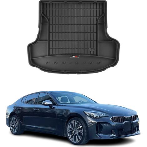 Tapis de Coffre 3D TPE Premium Compatible avec Kia Stinger Liftback 2017 à 2023, Bac de Protection de Coffre Intérieur antidérapant Revêtement de Coffre Bords Hauts pour Voiture Noir