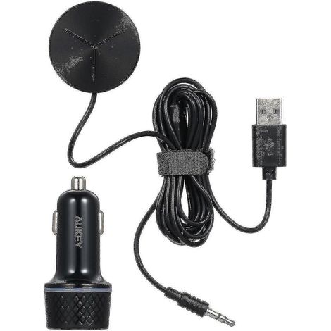Kit mains libres audio sans fil Aukey pour voiture, convertisseur Bluetooth embarqué, adaptateur audio sans fil Bluetooth 5.1 avec 2 ports