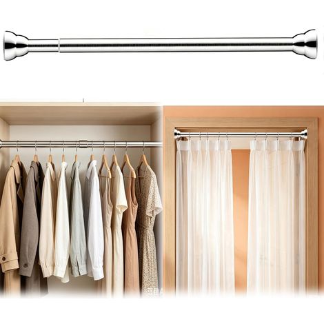 Tringle à vêtements Extensible, Tringle Rideau Extensible Sans Percage, Barre de Penderie, avec Ressort, Pour Accrocher Vêtements, pour Salle de Bain, Fenêtre, Porte et Penderie, 33-50 cm (1/5)