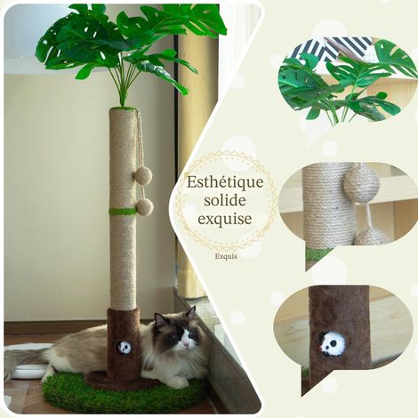 Arbre à chat design palmier griffoir sisal naturel avec jouets suspendus pour chaton et chat