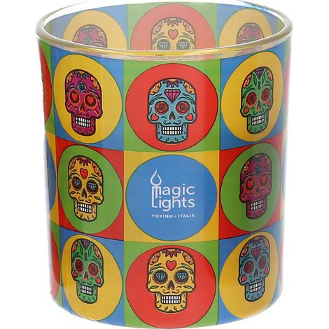 Vela en vaso pop art ø7,5x8,4cm skull magic lights (1/3)