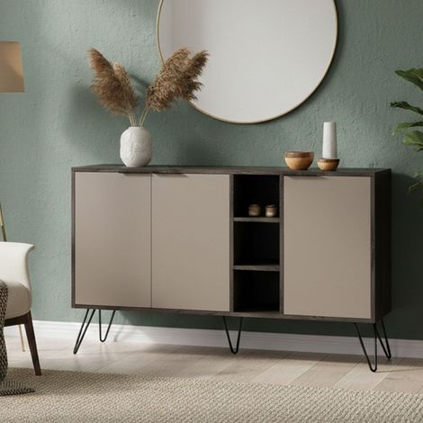 Dmora - Credenza Perseus, Buffet da soggiorno, Madia da salotto, Dispensa da cucina, 142x36h83 cm, Antracite e Beige, con imballo rinforzato, con imballo rinforzato (1/5)