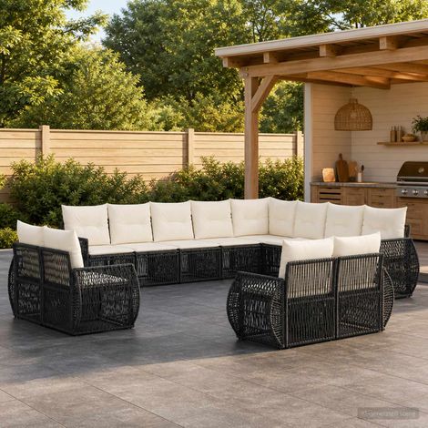 vidaXL Set Divano da Giardino 13 pz Nero e Bianco Crema polyrattan (1/5)