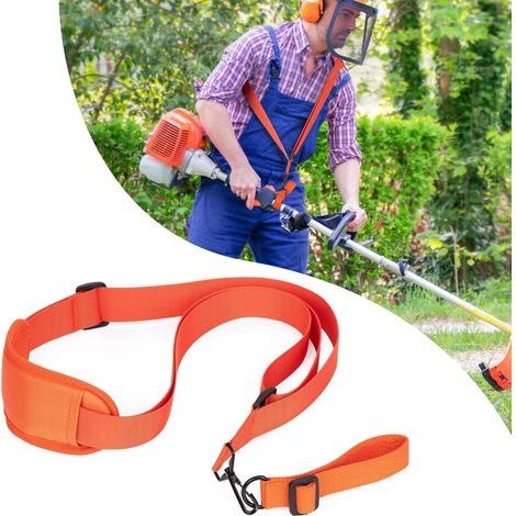 - Arnés - Correa - Ajustable para desbrozadora y cortacésped - Nylon resistente con acolchado - Jardinería profesional - Naranja - 52x100 cm (1/5)