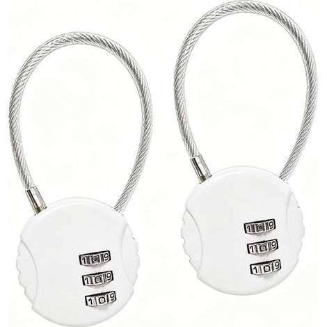 (blanc)2 Cadenas Étanches 8 Pouces Pour Extérieur Cadenas réinitialisable 3 chiffres avec câble acier, pour bagages, vestiaires, clôtures, caisses à outils. Noir. (1/4)