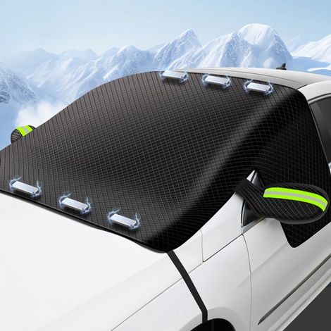 Telo copri parabrezza per auto per l'inverno. Design pieghevole. Dotato di 6 piccoli magneti e cinghie. Protegge efficacemente il parabrezza. (1/5)
