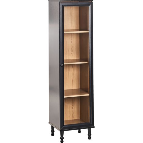 Armario decorativo escandinavo clásico aparador alto con expositor de vidrio negro con madera clara Tingledale