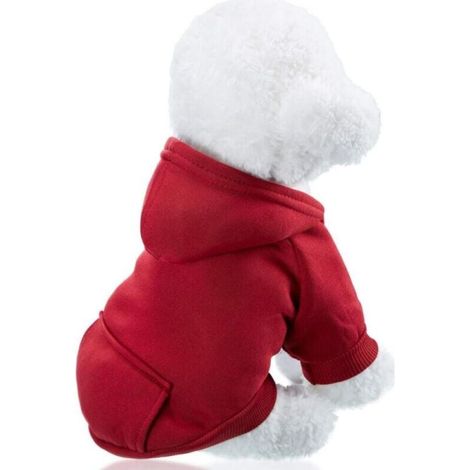 One-piece winter dog hoodie, thermal fleece sweater for small dogs with pockets, cotton dog coat, puppy clothing set (L) - Burgundy