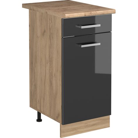 Küchenunterschrank R-Line, Anthrazit Hochglanz/Goldkraft Eiche, 40 cm Arbeitsplatte Goldkraft Eiche, Vicco (1/5)