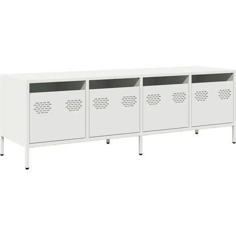 Meuble TV industriel avec 4 tiroirs rangement 135 x 39 x 43 cm en acier laminé à froid blanc (1/5)