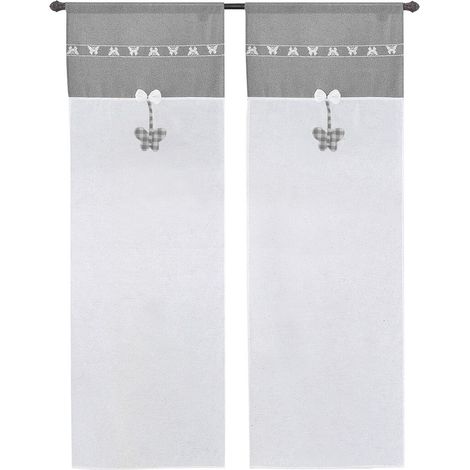 Paire De Rideaux De Fenêtre Porte Tissu Semi-Transparent Shabby Chic Papillon Gris - 60x150 cm