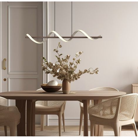LED Hängeleuchte Pendelleuchte Wohnzimmerlampe kürzbar Beige Metall H 120 cm (1/5)