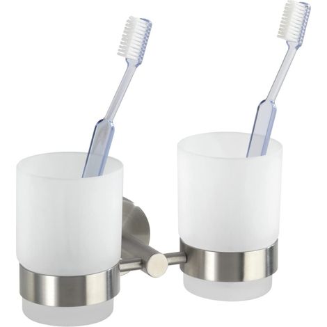 Porte-Brosse à Dents Mural Duo Bosio Support Brosse à Dents INOX élégant Accessoires Salle de Bain en Acier Inoxydable Dimensions 17,5 x 9,5 x 9 cm Couleur Argent Mat (1/5)