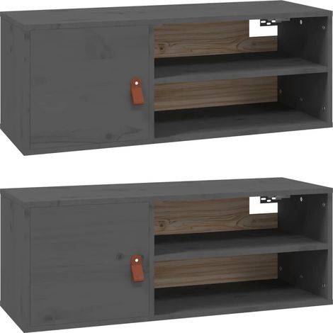 Lote de 2 armarios de pared prácticos con almacenamiento 80 x 30 x 30 cm madera de pino gris 020048387 (1/5)