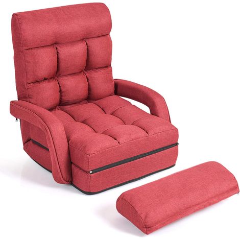Goplus – Fauteuil convertible pliable avec dossier réglable 5 positions – Rembourrage en coton recyclé – Housse lavable – Design contemporain rouge (1/5)