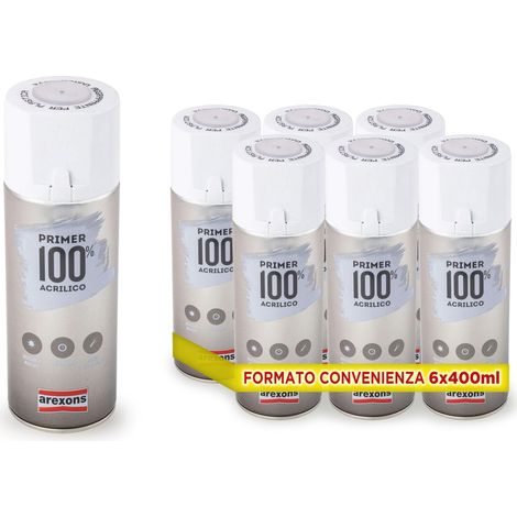 AREXONS Primer 100% Acrilico Fondo Aggrappante per Plastica, Perfetta Adesione anche su Legno e Ceramica, Fondo Antiruggine, 6 x 400 ml (1/2)