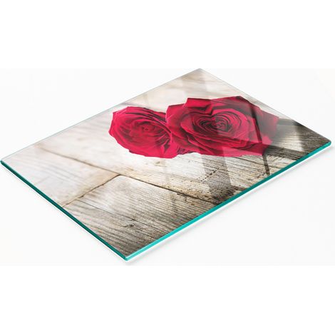 Planche à découper décorative multifonctionnelle en verre, motif roses sur bois, 80 x 52 cm (1/5)