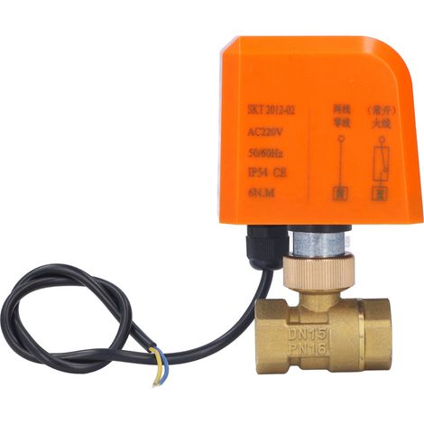 Elektrische Kugelhahn DN15 mit 2 Wegen und 2 Drähten, normally open, aus Messing, Gewinde 1/2 Zoll, 220 V AC