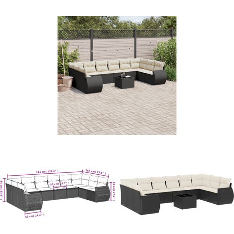 11-tlg. Garten-Sofagarnitur mit Kissen Schwarz Poly Rattan - Gartenmöbel Set - Outdoor Möbel - Rattan Gartenset - Lounge Set - Esstisch Set - Home & Living (1/3)