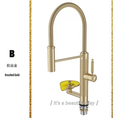 (Or brossé B) Robinet d'évier de cuisine moderne avec rondelle en forme de coupe et noyau de valve en céramique. (1/5)