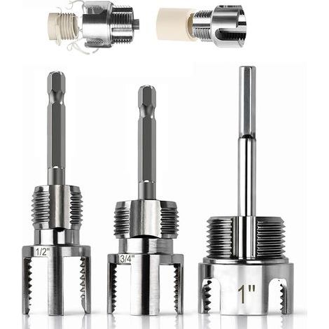 Lot de 3 tarauds en PVC 1/2", 3/4" et 1" NPT, outil de filetage intérieur et extérieur intégré compatible avec les perceuses à double fonction (1/5)