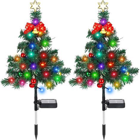 Set mit 2 solarbetriebenen Weihnachtsbaumlichtern, Gartendekorationen für den Außenbereich, mehrfarbige Solar-Erdspieße für Einfahrt, Rasen, Terrasse, Weihnachtsschmuck (dynamischer Stil) (1/5)