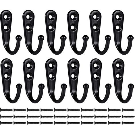 12 Crochet Porte Manteau, Metal Zinc Noir, Retro, Pour Entree Cuisine Salle De Bain (1/5)