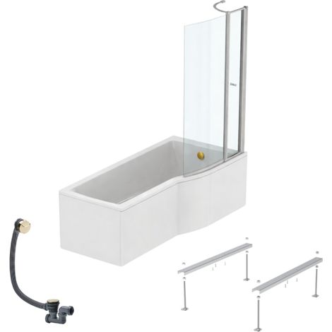 Pack baignoire bain douche 170 x 80 cm droite IDEAL STANDARD Connect Air + tablier + pare bain avec volet  + pieds + vidage Doré