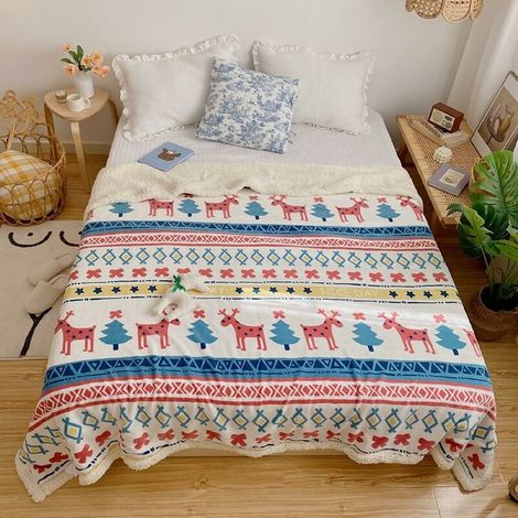 100x150cm Plaid Couverture Double Face Hiver Doux Chaud Enfant Bleu (1/5)