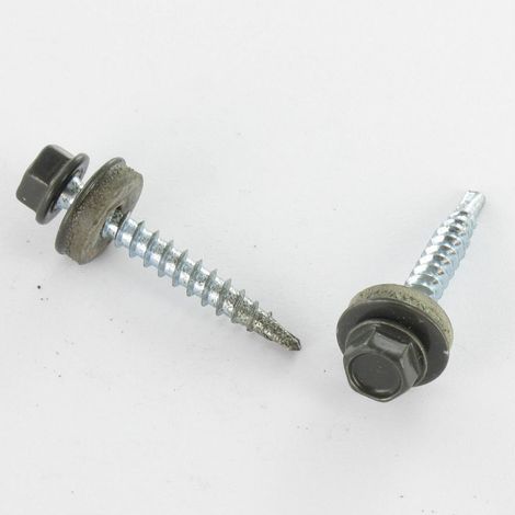 Vis autoperceuse Tête hexagonale TH 4.8X35 Rondelle d'étanchéite EPDM Acier zingué RAL7022 gris tarre d'ombre-1 pièce