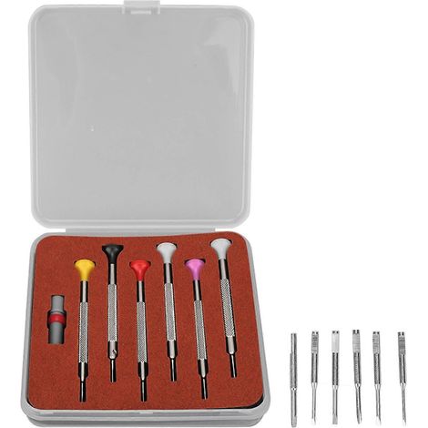Jeu de 6 tournevis cruciformes à fente pour la réparation de montres, en acier rapide, avec poignée antidérapante, largement utilisés par les bijoutiers. (1/5)