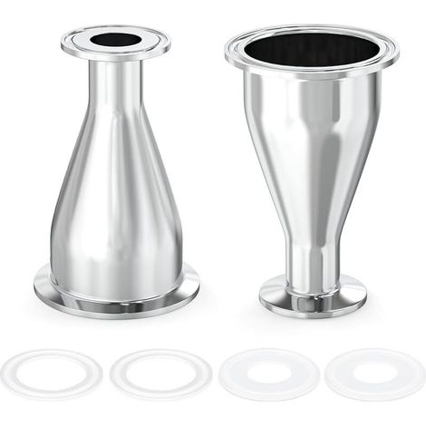 Reductor sanitario de 2 piezas en acero inoxidable 304, tipo abrazadera triple, para tubos de 2" de diámetro exterior a 1" de diámetro exterior (51 mm x 25 mm).
