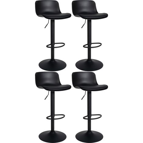 Set di 4 sgabelli da bar altezza regolabile e seduta girevole con seduta in plastica nera e PVC metallo nero 100004493