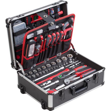 Meister 8973740 - Trolley portautensili, 230 pezzi, con ruote, manico telescopico/cassetta degli attrezzi riempita con ruote e cassetta degli attrezzi (1/4)