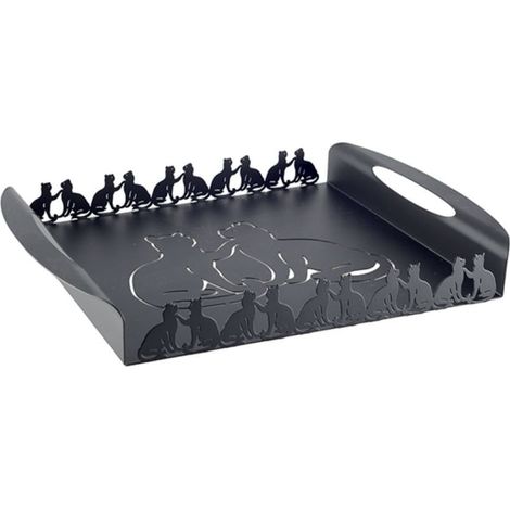 Plateau Rectangulaire de Service en Métal Noir Motif Chat Décoratif 40 x 30 x 5 cm - PANGIVO (1/4)