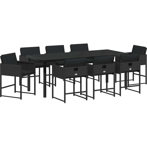 Maison Exclusive - Set da Pranzo per Giardino con cuscino 9 pcs Nero polyrattan