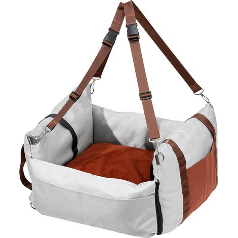 Mophorn Siège auto pour chien , rehausseur imperméable de qualité supérieure pour petits chiens jusqu'à 11 kg, avec poignées latérales, poche de rangement, laisse de sécurité et coton PP, gris (1/5)