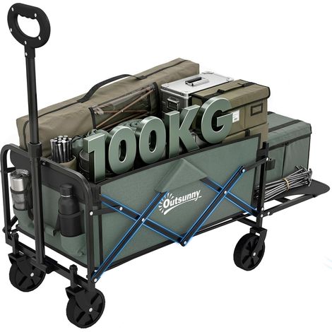 Chariot de jardin pliable 72 L avec panneau ouvrant, acier et polyester, 76 x 48 x 65-92 cm, vert (1/5)