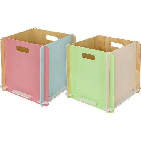 HMF Aufbewahrungsbox aus Holz zum Zusammenstecken, 2er Set, passend für Kallax, 32 x 32 x 32 cm, Mehrfarbig (1/5)