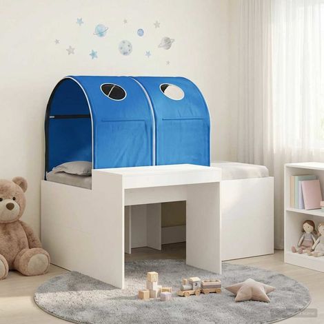vidaXL Lit avec Tunnel 3 pc Blanc et bleu Bois d'ingénierie (1/5)